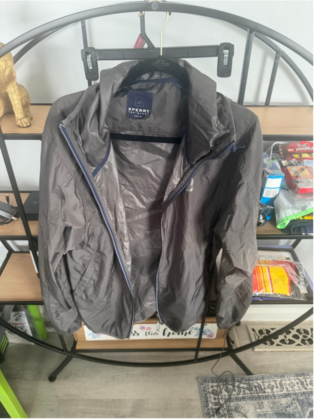 Men's Sperry Windbreaker Jacket Size L Grey Blue
